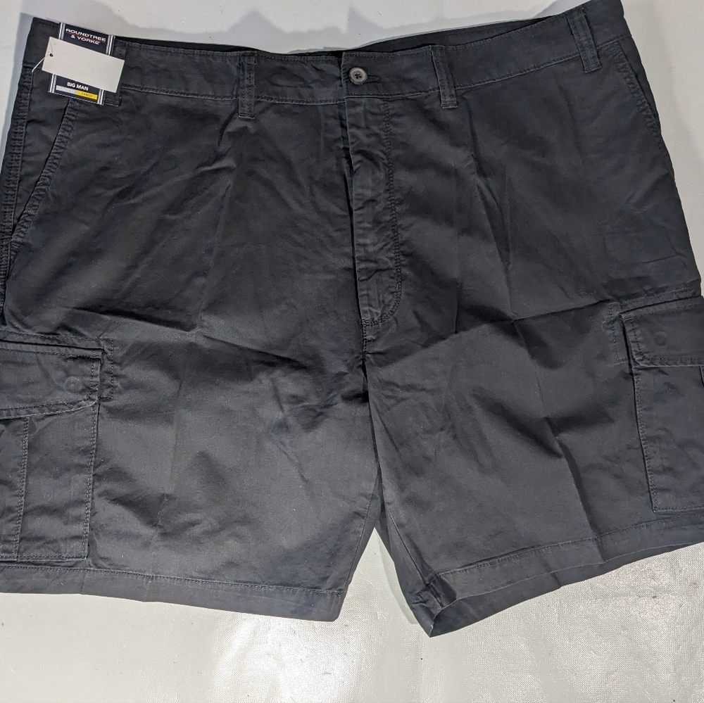 NEW Big Mens Roundtree & Yorke Cargo Shorts Cotton (9" Inseam) Black